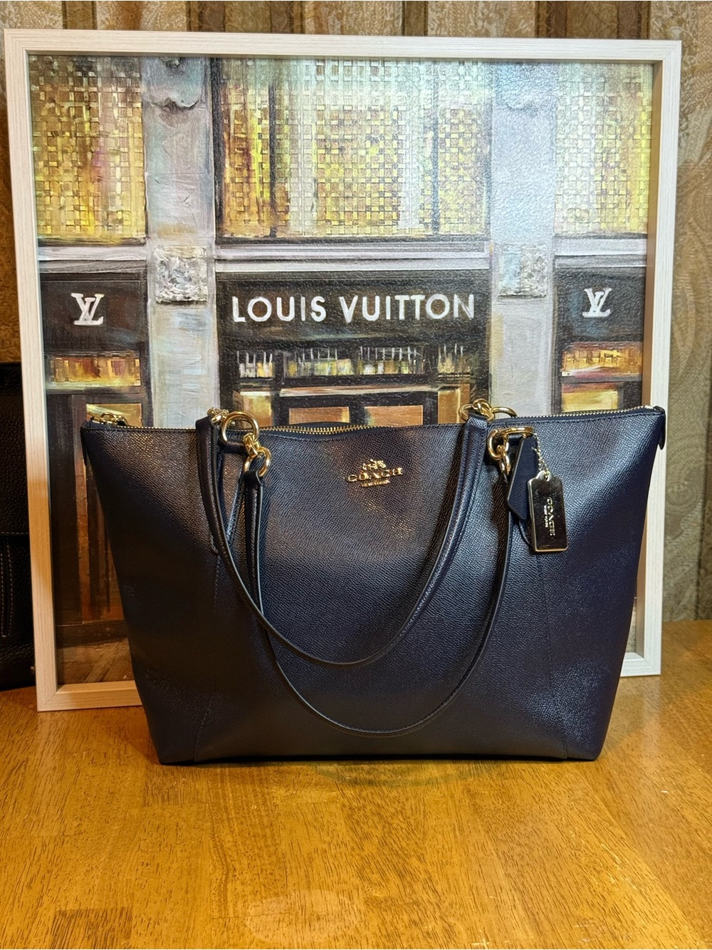 Coach Black Leather Tote with Gold Hardware